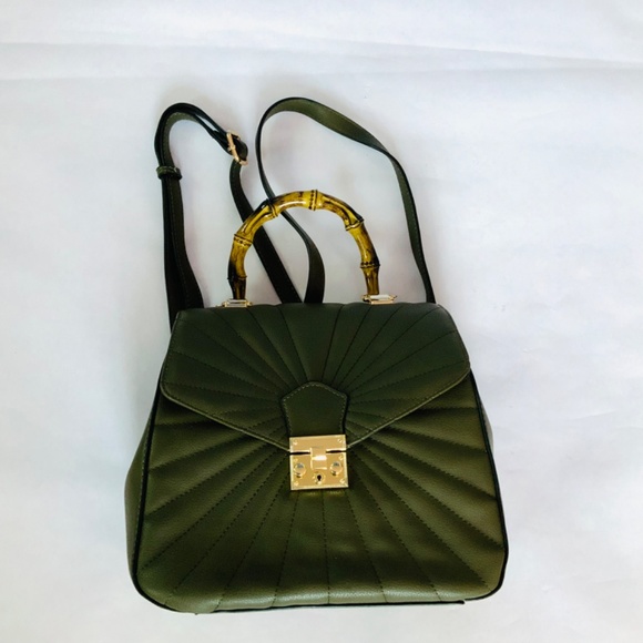 Quilted Convertible Backpack/Crossbody Bag with Bamboo Handle main image 4